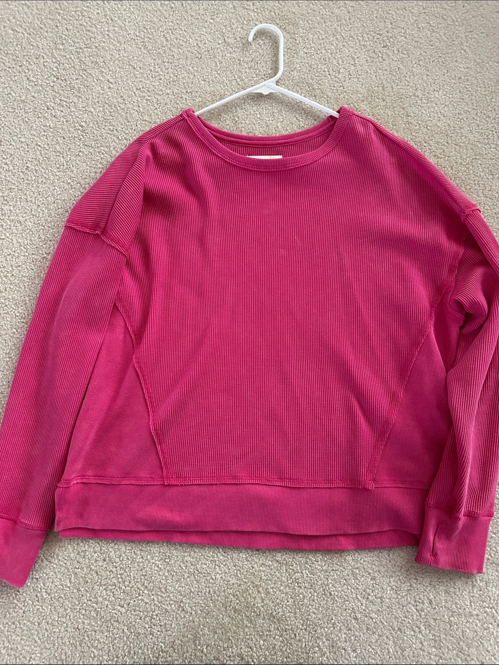 Seven7 Fuchsia Ribbed Crewneck Sweatshirt